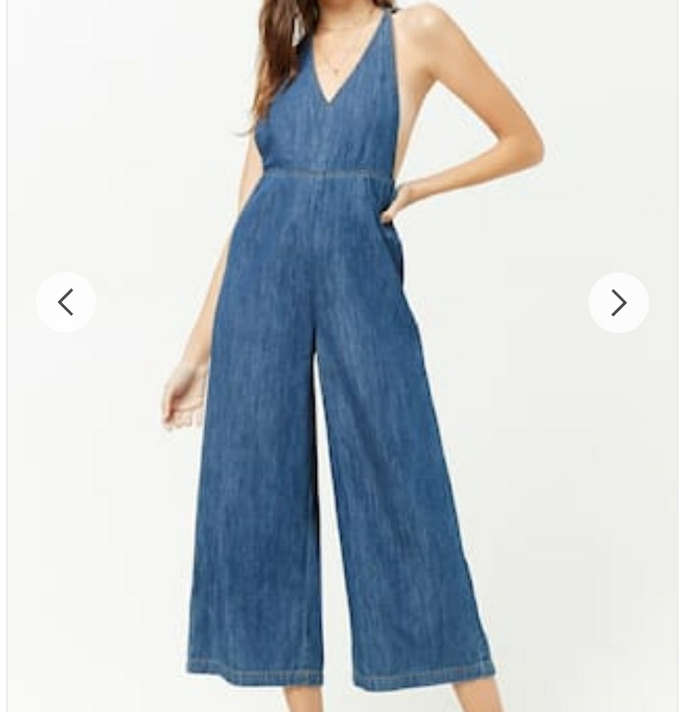 Denim wide leg culotte jumpsuit